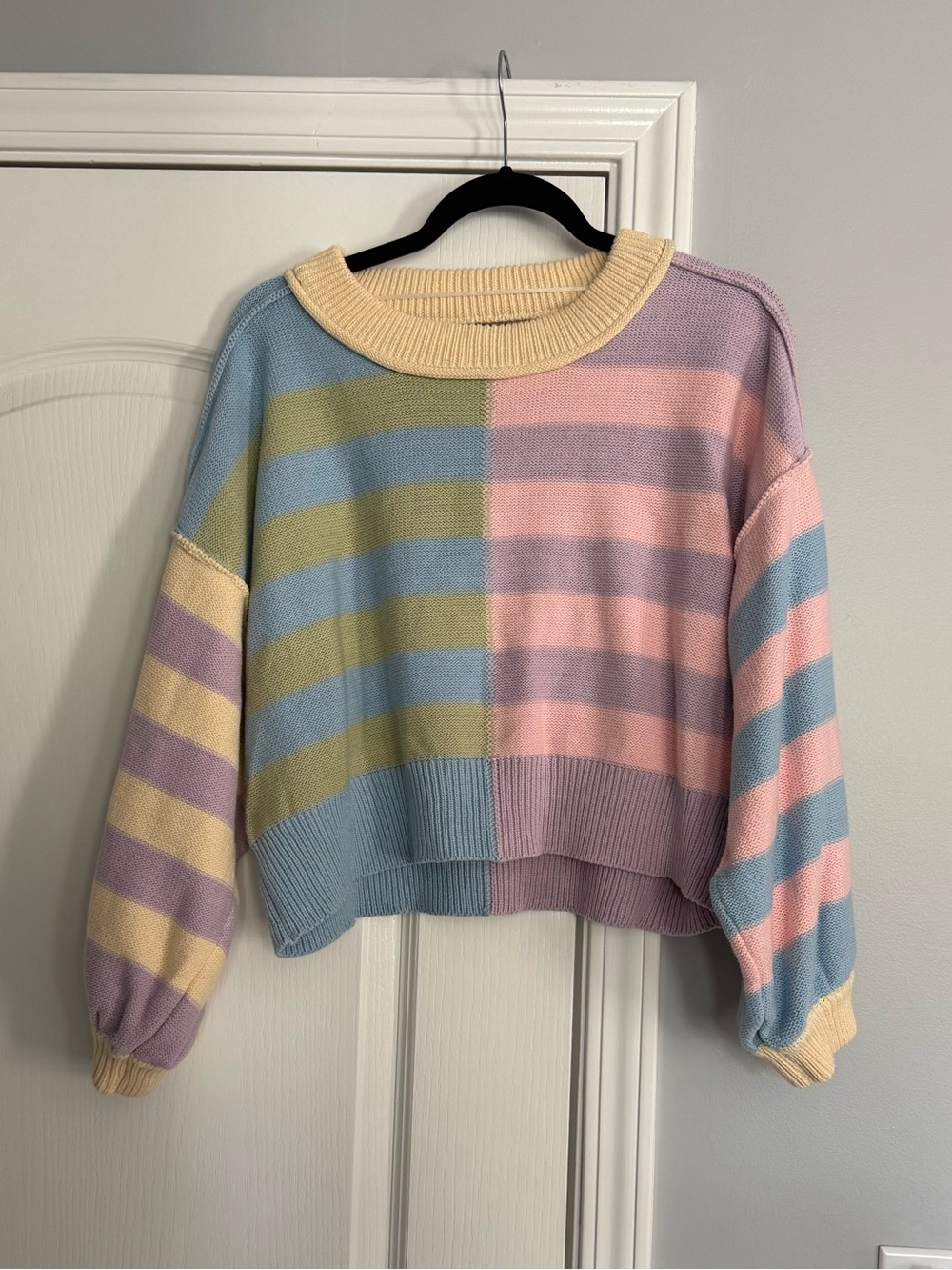 Papermoon Pastel Striped Cropped Crewneck Sweater